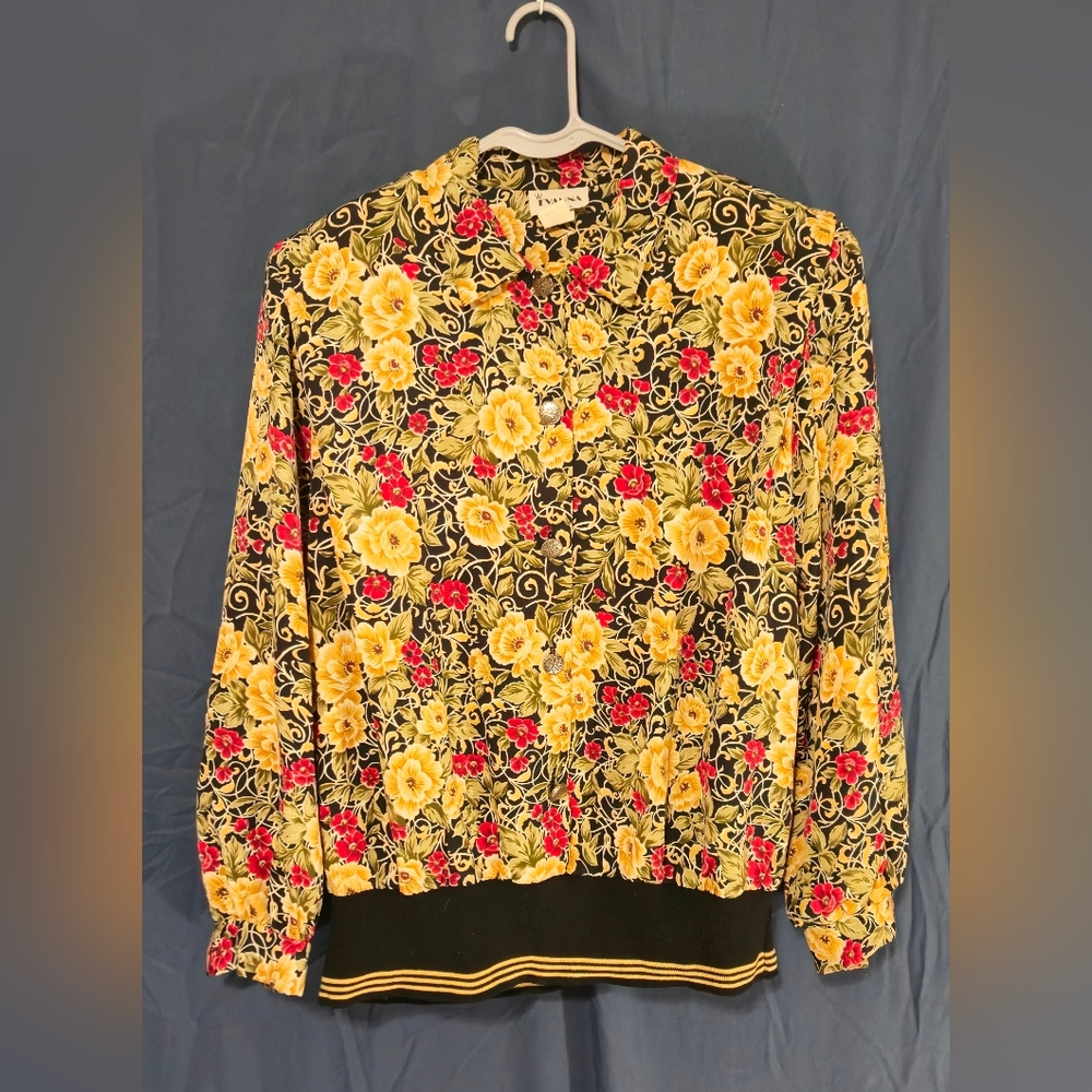 Evanna Vintage Floral Bomber Jacket -  pockets - Size 16 (fits like L)